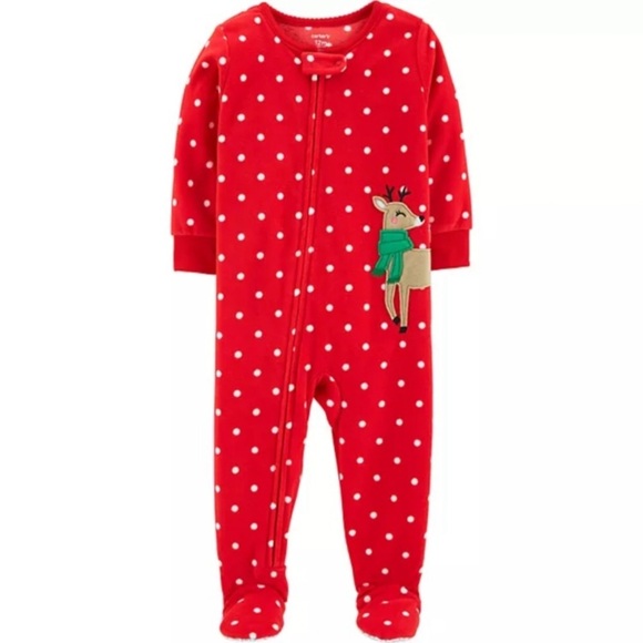 CARTER’S Reindeer Polka Dots Footed Jammies  Onesie - Picture 1 of 5
